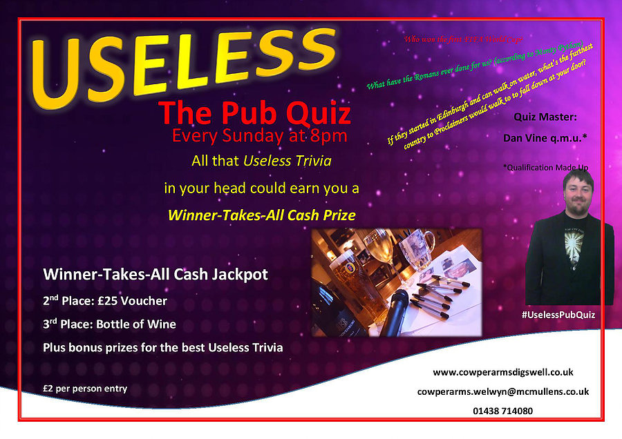 Useless Pub Quiz Night at The Cowper Arms Digswell